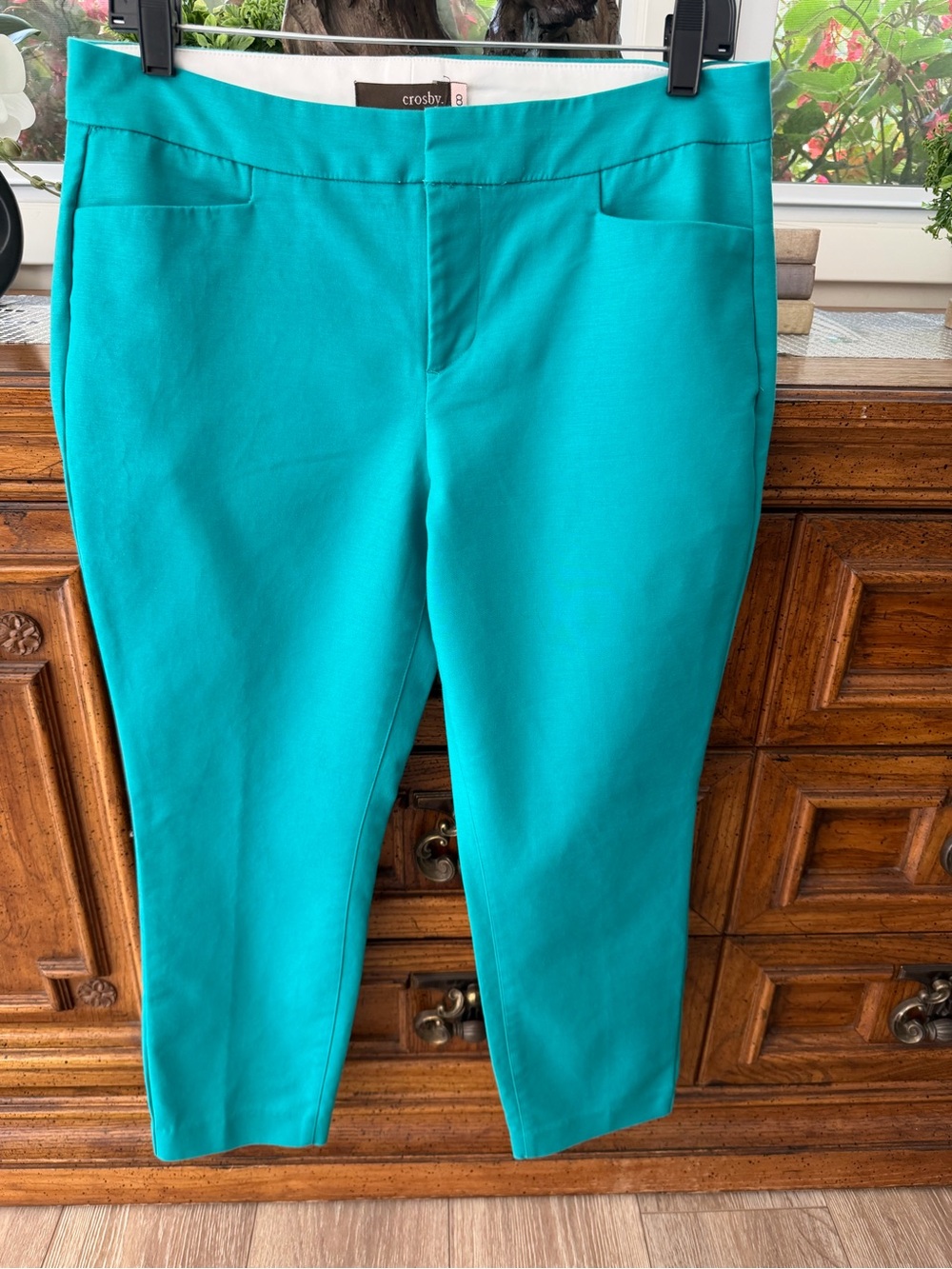 crosby. Teal Cropped Ponte Ankle Pants